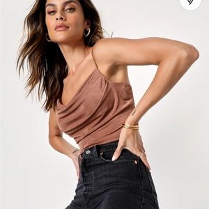 Brown Cowl neck spaghetti strap top